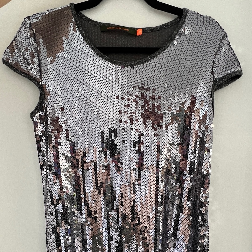Marion and Lindie Silver Sequin Cocktail Dress